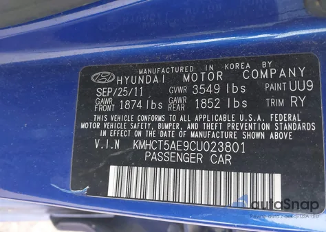 2012 Hyundai Accent Gs from USA, damaged, VIN KMHCT5AE9CU023801